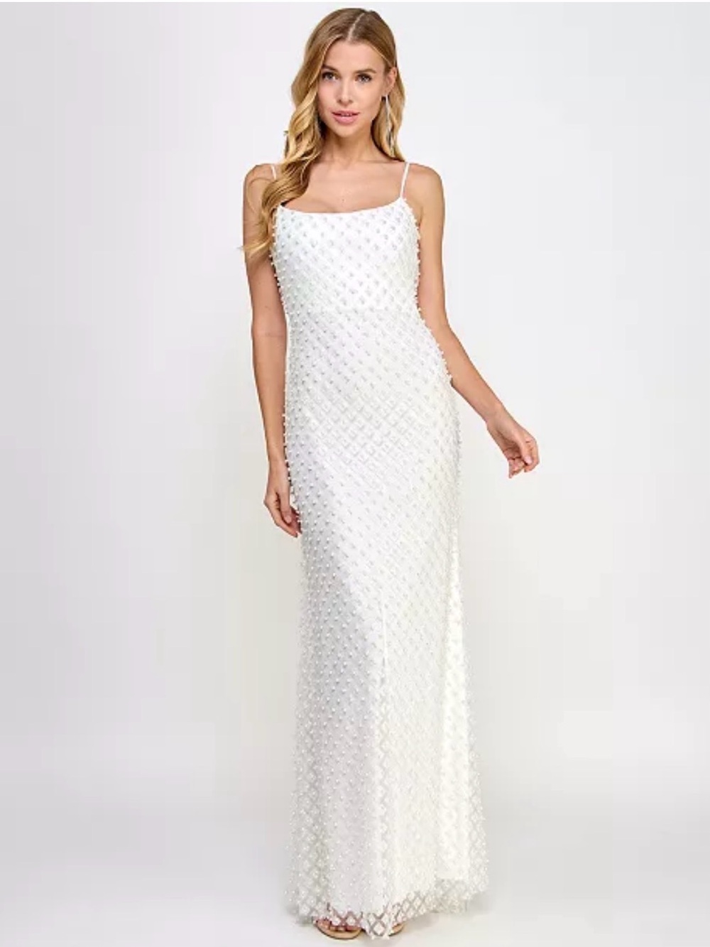 B Darlin
Juniors Scoop Neck Gown with Glitter and Pearl Detail